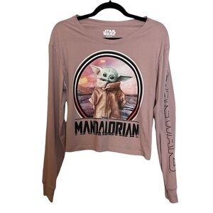 The Mandalorian Star Wars Long Sleeve Cropped Mauvey Tan Tee Shirt Sz. XL